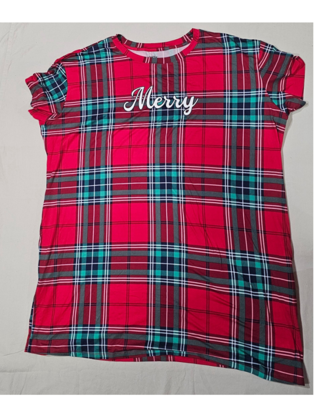 Women's Joyspun Merry Plaid Short Sleeve Tee Red Green Size 2X